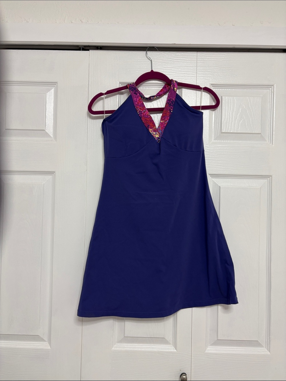 Zobha Purple Halter Tennis Dress with Pink Patterned Trim